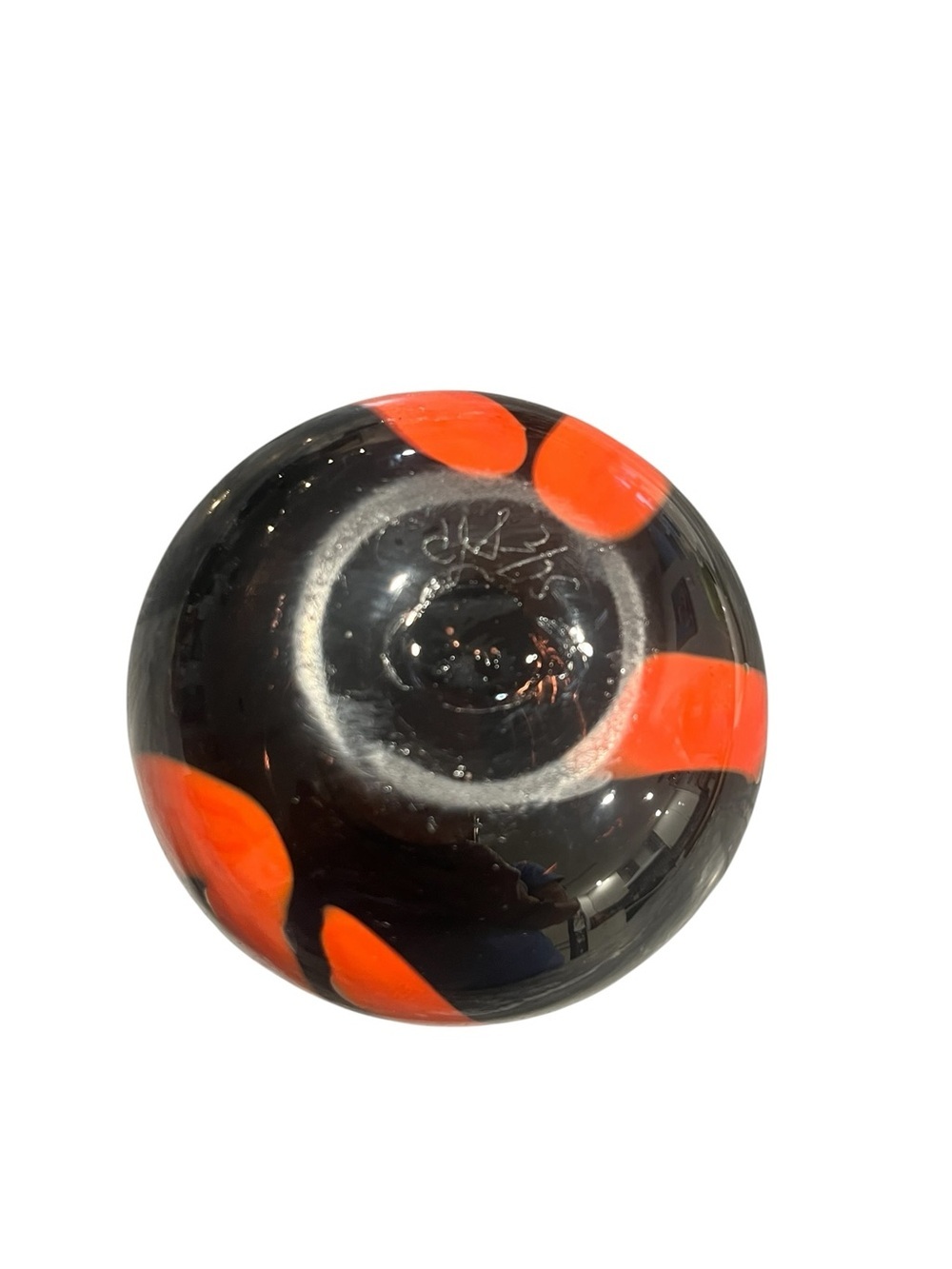 Vintage Art Glass Round Ball Vase Signed Dated DJS 3/75 Mid Century Modern MCM